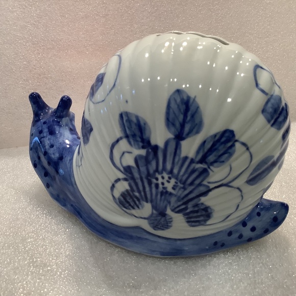 Vintage Ceramic Snail Piggy Bank Andrea by Sadek Blue Floral - Picture 3 of 10